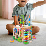 Maxbell Wooden Activity Cube Toy Shape Matching Track Movement Early Educational Toy