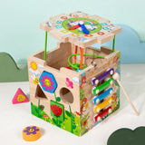 Maxbell Wooden Activity Cube Toy Shape Matching Track Movement Early Educational Toy