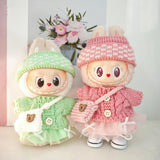 Maxbell 2 Pieces Plush Doll Sweater and Hat Doll Clothes for 5.91inch 6.69inch Dolls green
