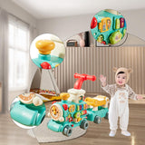 Steam Train Baby Walker Gift Indoor Outdoor Ride on Toy for 6-12 Months Kids Blue