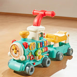 Steam Train Baby Walker Gift Indoor Outdoor Ride on Toy for 6-12 Months Kids Blue