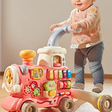 Steam Train Baby Walker Gift Indoor Outdoor Ride on Toy for 6-12 Months Kids Pink