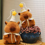 Maxbell Cute Capybara Plush with Birthday Hat Plush Doll Gift Decoration Party Favor 28cm