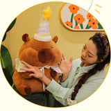 Maxbell Cute Capybara Plush with Birthday Hat Plush Doll Gift Decoration Party Favor 46cm