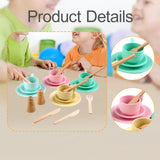 Maxbell Wooden Toy Plates Dishes Cups Simulation Play Kitchen Dish Set for Kids Boys