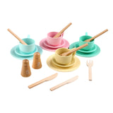 Maxbell Wooden Toy Plates Dishes Cups Simulation Play Kitchen Dish Set for Kids Boys