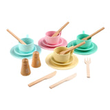 Maxbell Wooden Toy Plates Dishes Cups Simulation Play Kitchen Dish Set for Kids Boys