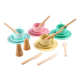 Maxbell Wooden Toy Plates Dishes Cups Simulation Play Kitchen Dish Set for Kids Boys