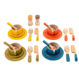 Maxbell Wooden Play Dishes and Plates Spoons Accessories for 3+ Pretend Play Playset
