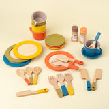 Maxbell Wooden Play Dishes and Plates Spoons Accessories for 3+ Pretend Play Playset