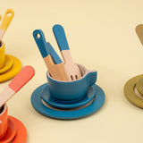 Maxbell Wooden Play Dishes and Plates Spoons Accessories for 3+ Pretend Play Playset