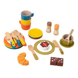 Maxbell Wooden Play Dishes and Plates Spoons Accessories for 3+ Pretend Play Playset