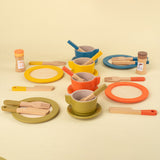 Maxbell Wooden Play Dishes and Plates Spoons Accessories for 3+ Pretend Play Playset