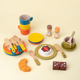 Maxbell Wooden Play Dishes and Plates Spoons Accessories for 3+ Pretend Play Playset