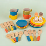 Maxbell Wooden Play Dishes and Plates Spoons Accessories for 3+ Pretend Play Playset
