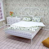 Maxbell 1/12 Pretend Play Toy Vintage Lifelike Miniature Bed for Kids Girls Children white
