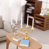 Maxbell 1/12 Dollhouse Candle Holder Doll House Candlestick for Cabinet Shelf Mantel Gold and White