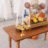 Maxbell 1/12 Dollhouse Candle Holder Doll House Candlestick for Cabinet Shelf Mantel Gold and White