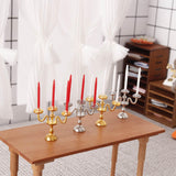 Maxbell 1/12 Dollhouse Candle Holder Doll House Candlestick for Cabinet Shelf Mantel Gold and Red
