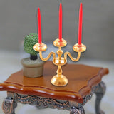 Maxbell 1/12 Dollhouse Candle Holder Doll House Candlestick for Cabinet Shelf Mantel Gold and Red