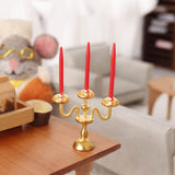 Maxbell 1/12 Dollhouse Candle Holder Doll House Candlestick for Cabinet Shelf Mantel Gold and Red
