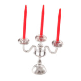 Maxbell 1/12 Dollhouse Candle Holder Doll House Candlestick for Cabinet Shelf Mantel Silver and Red