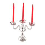Maxbell 1/12 Dollhouse Candle Holder Doll House Candlestick for Cabinet Shelf Mantel Silver and Red