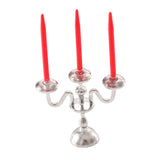 Maxbell 1/12 Dollhouse Candle Holder Doll House Candlestick for Cabinet Shelf Mantel Silver and Red