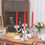 Maxbell 1/12 Dollhouse Candle Holder Doll House Candlestick for Cabinet Shelf Mantel Silver and Red