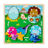 Maxbell Wood Puzzle Gifts Portable Hands on Learning Fine Motor Skills Jigsaw Puzzle Dinosaur