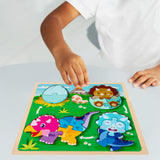 Maxbell Wood Puzzle Gifts Portable Hands on Learning Fine Motor Skills Jigsaw Puzzle Dinosaur