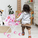 Maxbell Foldable Baby Doll Stroller for Dolls Miniature Push Cart Toy for Girls Boys Pink
