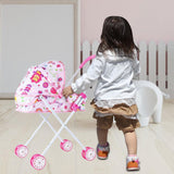 Maxbell Foldable Baby Doll Stroller for Dolls Miniature Push Cart Toy for Girls Boys Pink