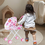 Maxbell Foldable Baby Doll Stroller for Dolls Miniature Push Cart Toy for Girls Boys Pink