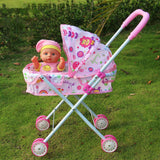 Maxbell Foldable Baby Doll Stroller for Dolls Miniature Push Cart Toy for Girls Boys Pink