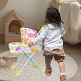 Maxbell Foldable Baby Doll Stroller for Dolls Miniature Push Cart Toy for Girls Boys Yellow