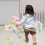Maxbell Foldable Baby Doll Stroller for Dolls Miniature Push Cart Toy for Girls Boys Yellow