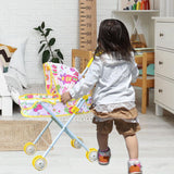 Maxbell Foldable Baby Doll Stroller for Dolls Miniature Push Cart Toy for Girls Boys Yellow