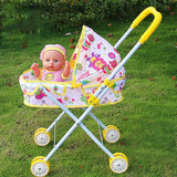 Maxbell Foldable Baby Doll Stroller for Dolls Miniature Push Cart Toy for Girls Boys Yellow