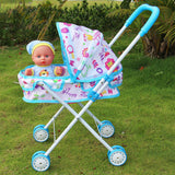 Maxbell Foldable Baby Doll Stroller for Dolls Miniature Push Cart Toy for Girls Boys Blue