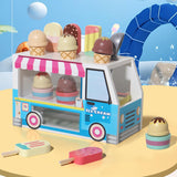 Maxbell Wooden Ice Cream Cart Toys Ice Cream Shop Playset for Kids DIY Holiday Gifts