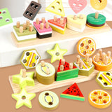 Maxbell Wooden Sorting Stacking Toys Shape Color Recognition for Kids Birthday Gifts Food