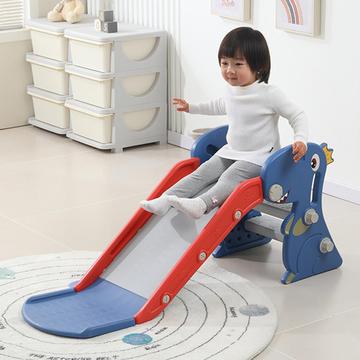 Maxbell Kids Slide Playset Stable Sturdy Foldable with Basketball Hoop for Party Toy