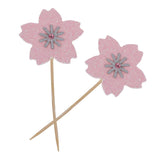 10 Glitter Sakura Flower Cake Toppers Cupcake Picks for Birthday Wedding Party Décor