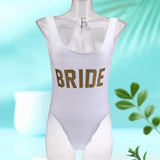 Maxbell Bride Letters Print Swimsuit Costume One-Piece Wedding Party Swimwear L 10 Pairs Satin Petal Breast Covers Breast Pads - Aladdin Shoppers