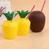 Maxbell 8PVC Coconut Pineapple Drink Cup & Straw Hawaiian Luau Tropical Party Brown