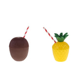 Maxbell 8PVC Coconut Pineapple Drink Cup & Straw Hawaiian Luau Tropical Party Brown