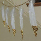 Maxbell 2 Pieces Boho Silver Dipped White Feather Bunting Garland Wall Hanging Decor