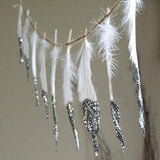Maxbell 2 Pieces Boho Silver Dipped White Feather Bunting Garland Wall Hanging Decor