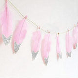 Maxbell 2 Pieces Boho Silver Dipped White Feather Bunting Garland Wall Hanging Decor